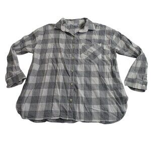 Old Navy Boyfriend Loose Fit Button Up Shirt Women Size XL White Grey Plaid